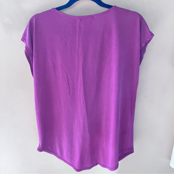 Bundle three short sleeve blouses. Purple, sage, off-white, L - Picture 5 of 15